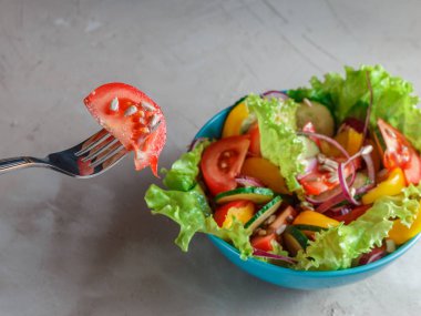 Mavi kapta taze yaz sebze salatası