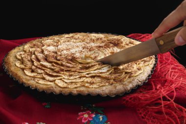 Geleneksel Ukrayna başörtüsü üzerinde yalan elmalı tart