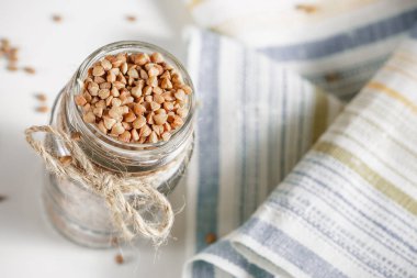 Cam Kavanoz içinde pişmemiş buğday yakın çekim