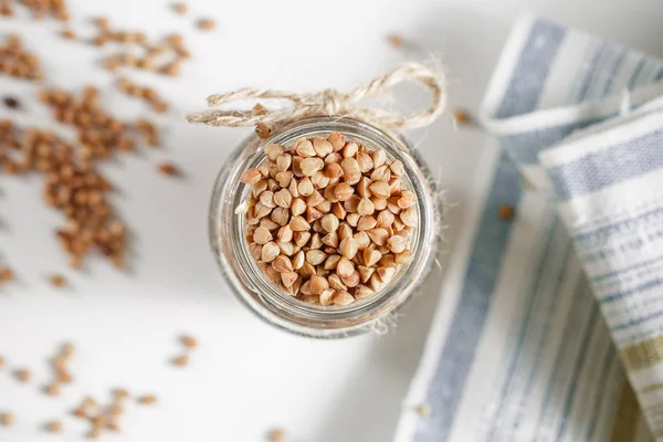 Cam Kavanoz içinde pişmemiş buğday yakın çekim