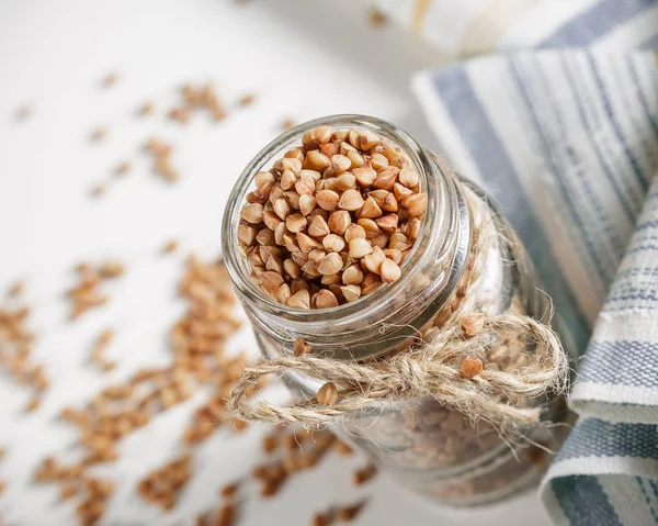 Cam Kavanoz içinde pişmemiş buğday yakın çekim