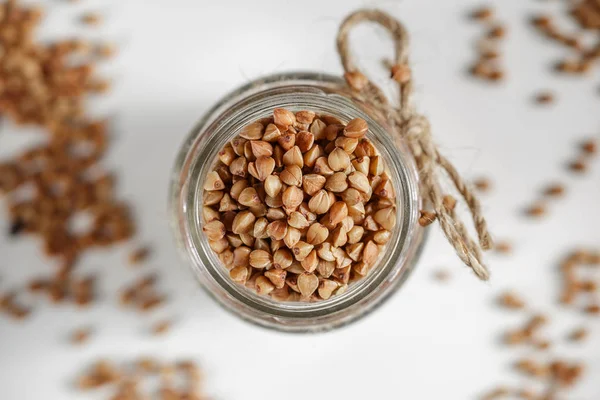 Cam Kavanoz içinde pişmemiş buğday yakın çekim