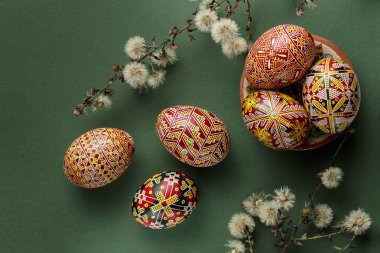 Easter eggs decorated with wax resist technique clipart