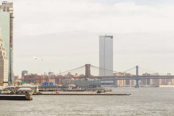 Uitzicht Manhattan Brooklyn Bridge Vanaf South Ferry Terminal — Stockfoto