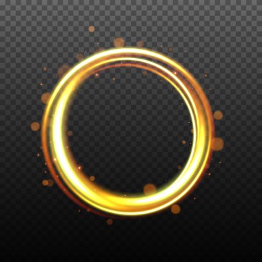 Girdap iz etkisi şeffaf arka plan, altın parlayan ışık efekti, vektör çizim