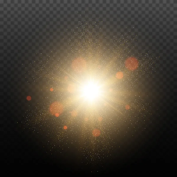 Efecto de luz transparente Golden Glow. Estallido de estrellas con destellos — Vector de stock