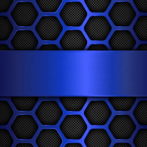 蓝色金属背景。六角形，蜂蜜梳子不锈钢网。矢量图 — 图库矢量图片