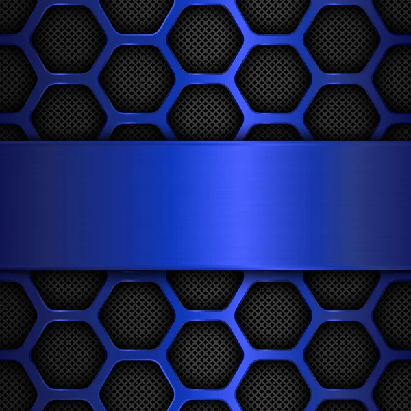 Fundo de metal azul. Hexagonal, mel pente malha de aço inoxidável. Ilustração vetorial — Vetor de Stock