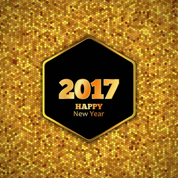 New Year 2017 Vector Background. Gold honeycomb hexagonal pattern. — Stock Vector