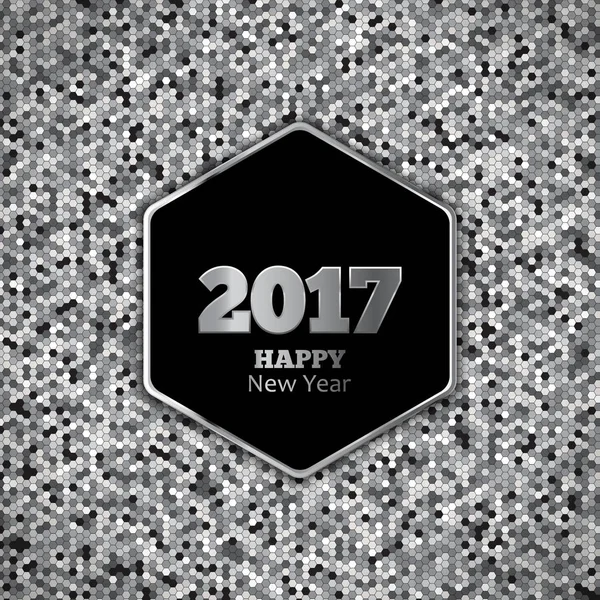 New Year 2017 Vector Background. Silver honeycomb hexagonal pattern — Stock Vector