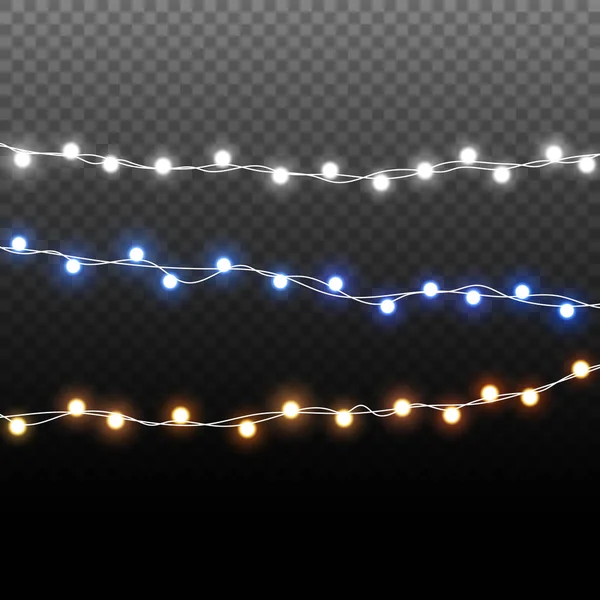Weihnachtsbeleuchtung. Leuchtende Lichter für Weihnachtsgrußkarten-Design. — Stockvektor