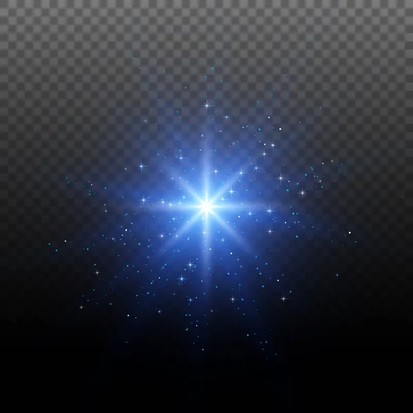 Estrella de Navidad. Efecto de luz brillante. Estallido de estrellas con destellos — Vector de stock