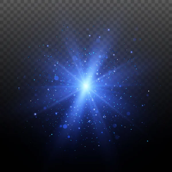 Εφέ φωτισμού. Αστέρι έκρηξη με σπίθες. Μπλε glitter υφή. — Διανυσματικό Αρχείο