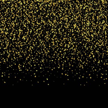 Siyah arka plan üzerine izole altın glitter konfeti. Vektör çizim.