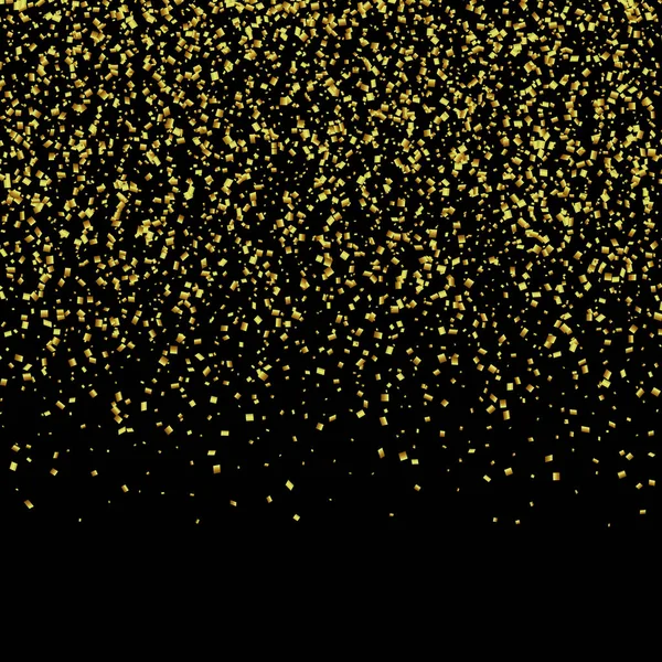 Guld glitter konfetti isolerad på svart bakgrund. Vektorillustration. — Stock vektor