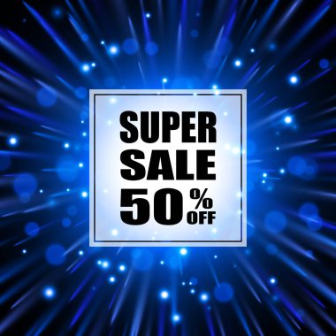 Satış banner şablon tasarımı. Soyut mavi vektör patlama
