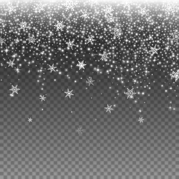 Nieve cayendo sobre un fondo transparente. Ilustración vectorial — Archivo Imágenes Vectoriales