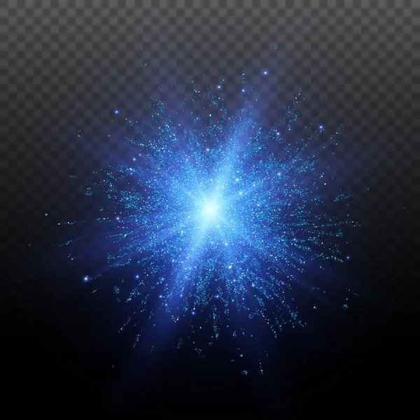 Εφέ φωτισμού. Αστέρι έκρηξη με σπίθες. Μπλε glitter υφή — Διανυσματικό Αρχείο
