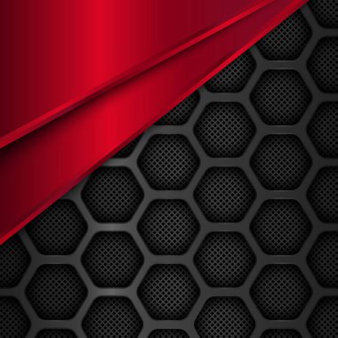 Altıgen metal arka plan. Siyah ve kırmızı geometrik vektör çizim