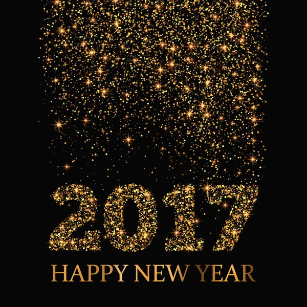 Ευτυχισμένο το νέο έτος 2017 ευχετήρια κάρτα. Χρυσά glitter stardust φόντο. — Διανυσματικό Αρχείο