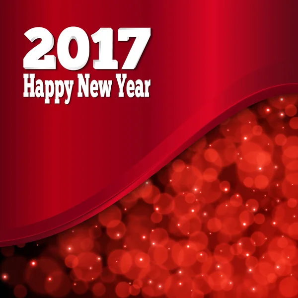 Happy New Year 2017 Banner. Red metal background with wave and bokeh — Stock Vector