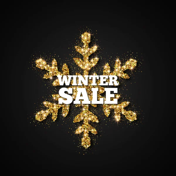 Banner di vendita invernale. Fiocco di neve glitter oro. Illustrazione vettoriale — Vettoriale Stock