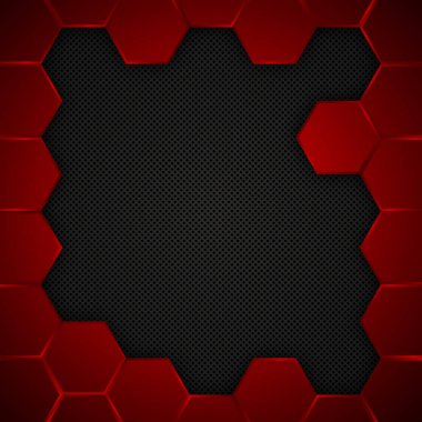 Kırmızı ve siyah arka plan ile altıgenler, vektör çizim