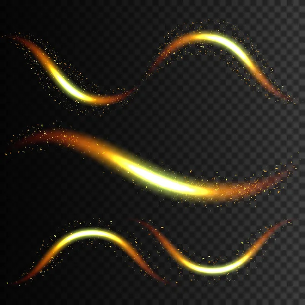 Ensemble d'ondes de paillettes d'or. Effet de lumière vectorielle — Image vectorielle