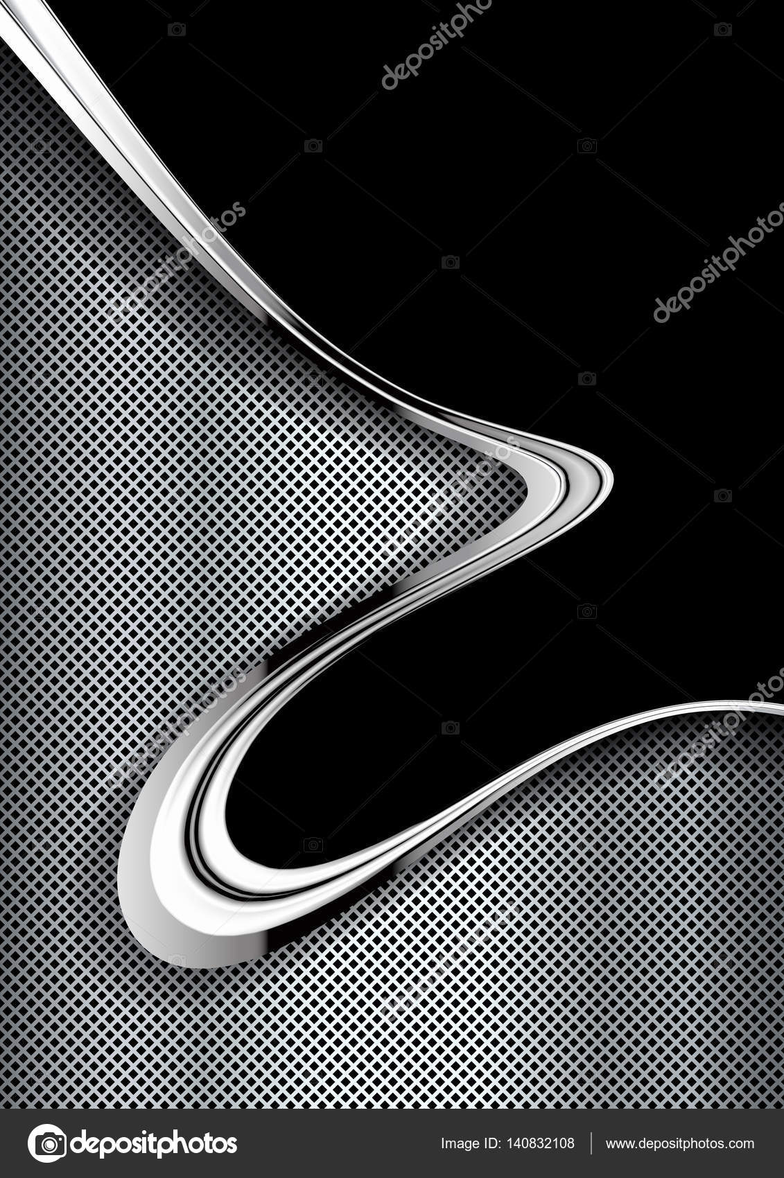 Silver and black metal background with wave. Abstract vector