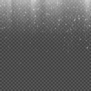 Gümüş yıldız tozu. Falling Stars. Parlama ışık efekti. Vektör çizim