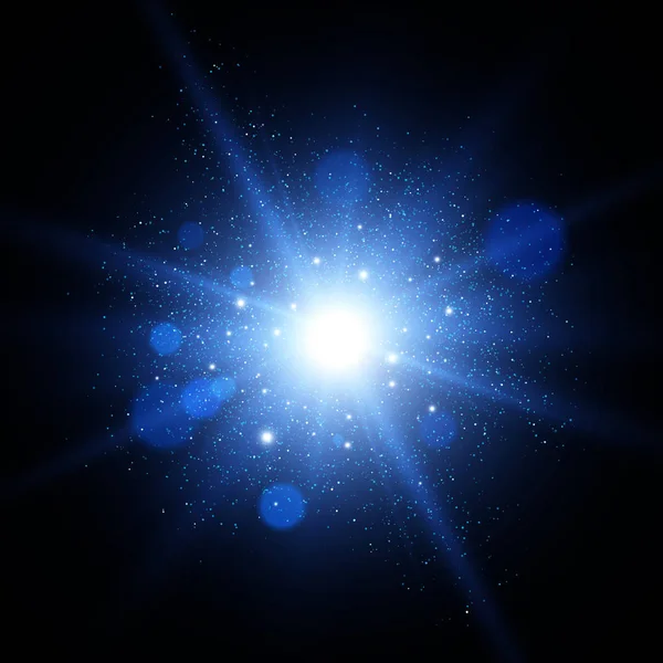 Efect de lumină. Steaua a explodat cu sclipici. Explozie vectorială albastră — Vector de stoc