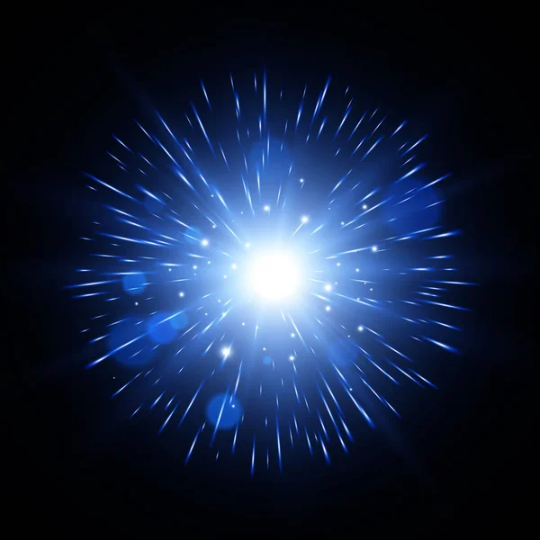 Lichteffect. Ster uitbarsting met sparkles. Blauwe glitter textuur. Vector explosie — Stockvector