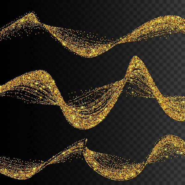 Ensemble de vagues d'or. Gold scintillant étoiles poussière piste particules scintillantes. Illustration vectorielle — Image vectorielle