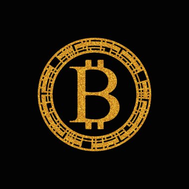 Altın Bitcoin sikke Logo tasarımı. Vektör çizim
