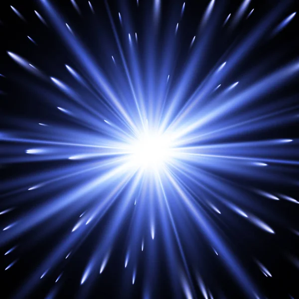Efect de lumină strălucitoare. Steaua a explodat cu sclipici. Explozie vectorială albastră — Vector de stoc
