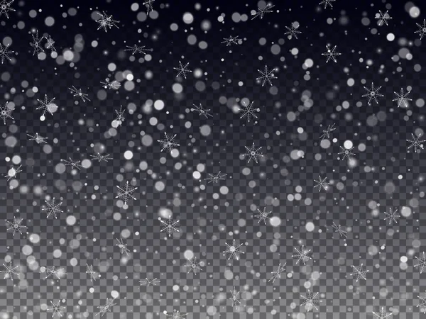 Schneefall. Winterhintergrund. Vektor transparenter Effekt — Stockvektor