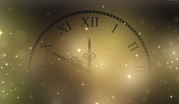 Новый 2018 год на золотом глиняном звездном фоне с часами. Векторная иллюстрация . — стоковый вектор