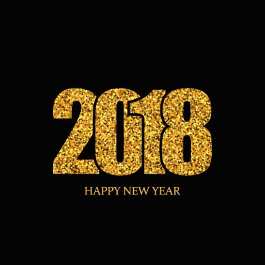Mutlu yeni yıl afiş. Altın glitter 2018 numaraları. Vektör arka plan.