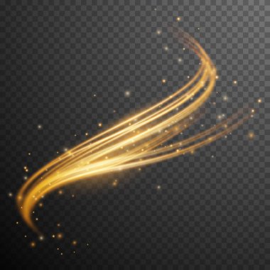 Altın glitter dalga. Stardust ışıltı. Şeffaf ışık efekti. Vektör çizim