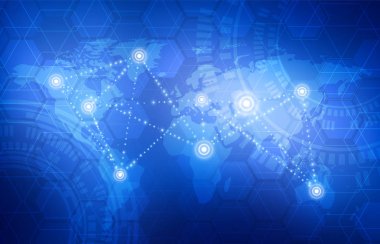 Dünya Haritası. Soyut küresel teknolojik altyapı. Vektör çizim