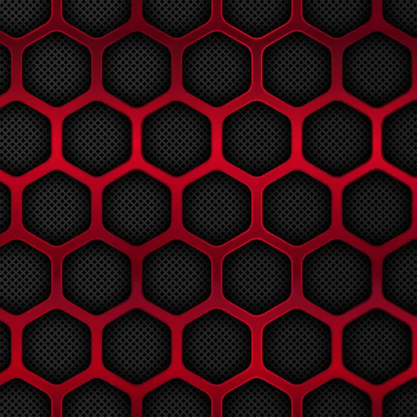 Zwarte en rode metalen achtergrond. Zeshoek patroon. Vectorillustratie — Stockvector