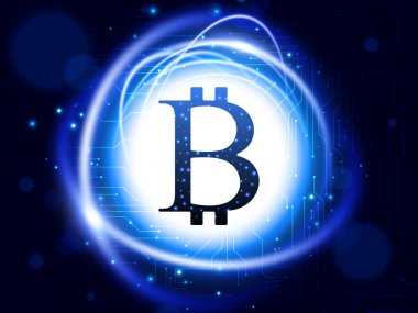 Bitcoin sembolü. Teknolojik altyapı. Vektör çizim