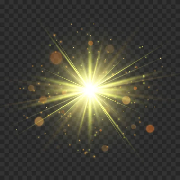 Gouden glitter ster barst van de glitters. Vector gloeilamp effect — Stockvector