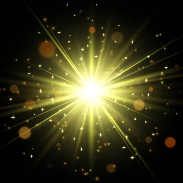 Gold glitter star burst with sparkles. Vector glow light effect — Stock Vector