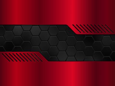 Altıgenli soyut kırmızı ve siyah metal arka plan. Vektör illüstrasyonu