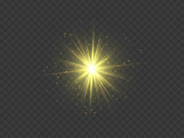 Χρυσό αστέρι. Διαφανές φωτεινό εφέ λάμψης. Αφηρημένη διανυσματική έκρηξη. — Διανυσματικό Αρχείο
