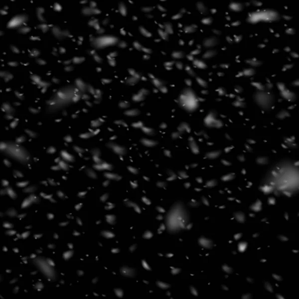 Textura de nieve caída realista aislada sobre fondo negro. Navidad y diseño de año nuevo. Ilustración vectorial — Archivo Imágenes Vectoriales