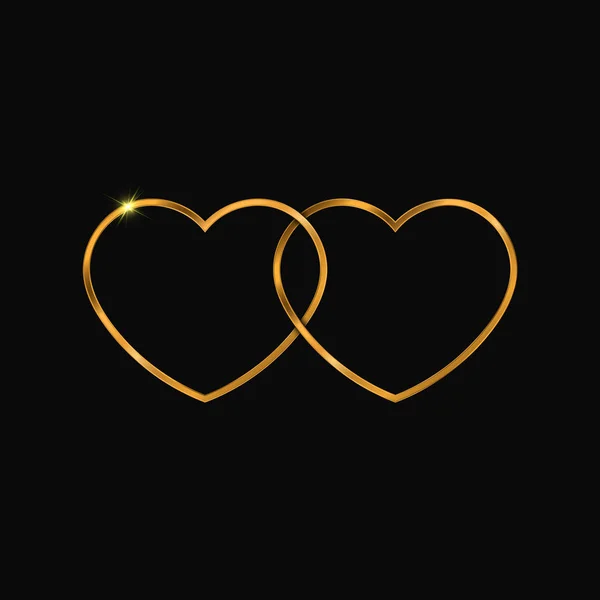 Deux coeurs dorés symbole, signe. Design Saint-Valentin. Fond vectoriel — Image vectorielle