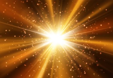 Yıldız patlaması ile parıldıyor. Işık efekti. Altın glitter doku.