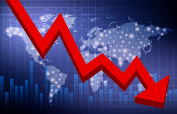 Crisi Globale Grafico Delle Frecce Rosse Cadenti Mappa Del Mondo — Vettoriale Stock